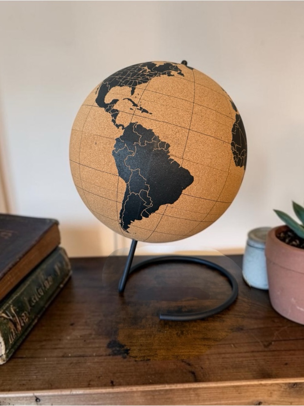 Travel Pinnboard Cork Globe Accent - Black & Natural